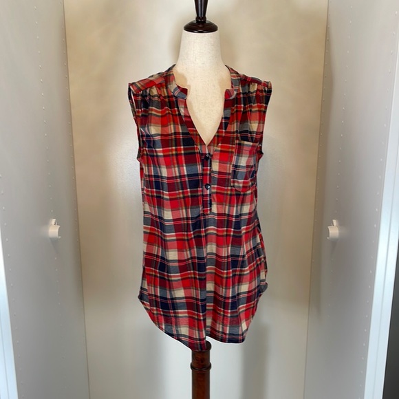 EUC A Collection Plaid Sleeveless Plaid Shirt Size Medium - Picture 1 of 7
